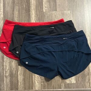 Lululemon Athletica 3 pack speed short- 2.5inch low rise